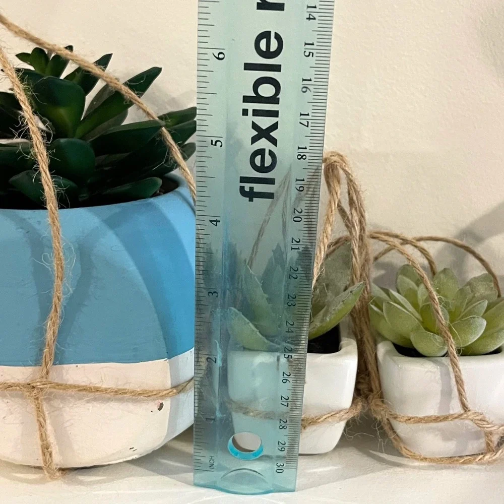 Unbranded Faux Succulent Set‎ 4pc Blue White Boho Hanging Macrame Ceramic Pots